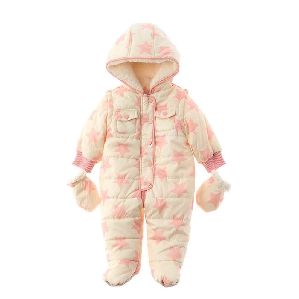 Pink Star Patterned Snowsuit Kids One Piece